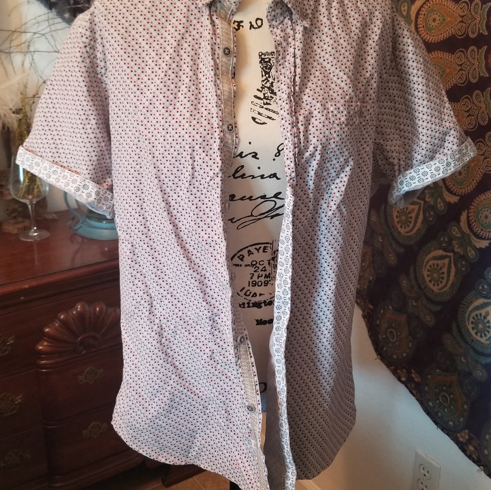 Denim and flower hook it up multicolor button-up short sleeve shirt
